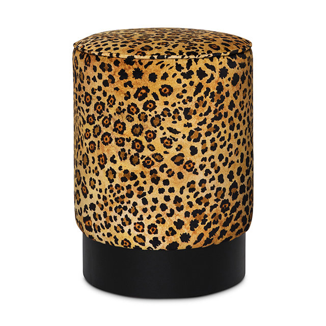 Ardmore Velvet Fabric Pouf on Black Metal Base, Gold