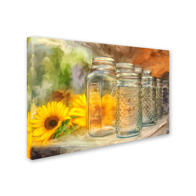 «Sunflowers and Jars» par Kuehn, reproduction sur toile tendue, H 22 po x l 32 po x P 2 po