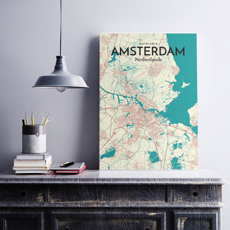 « amsterdam city map », reproduction d’impression sur affiche, H 27,6 po x l 19,7 po