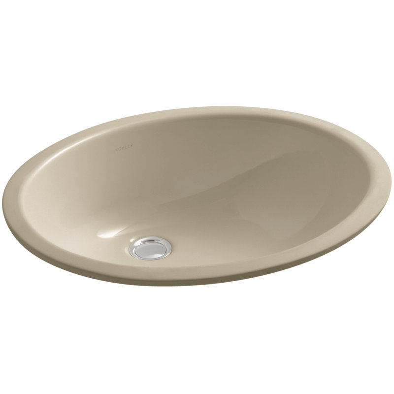 Lavabo de salle de bain ovale encastré en porcelaine vitreuse avec trop-plein Caxton®, Sable mexicain