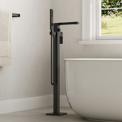 Single Handle Floor Mounted Freestanding Tub Filler Faucet with Diverter
