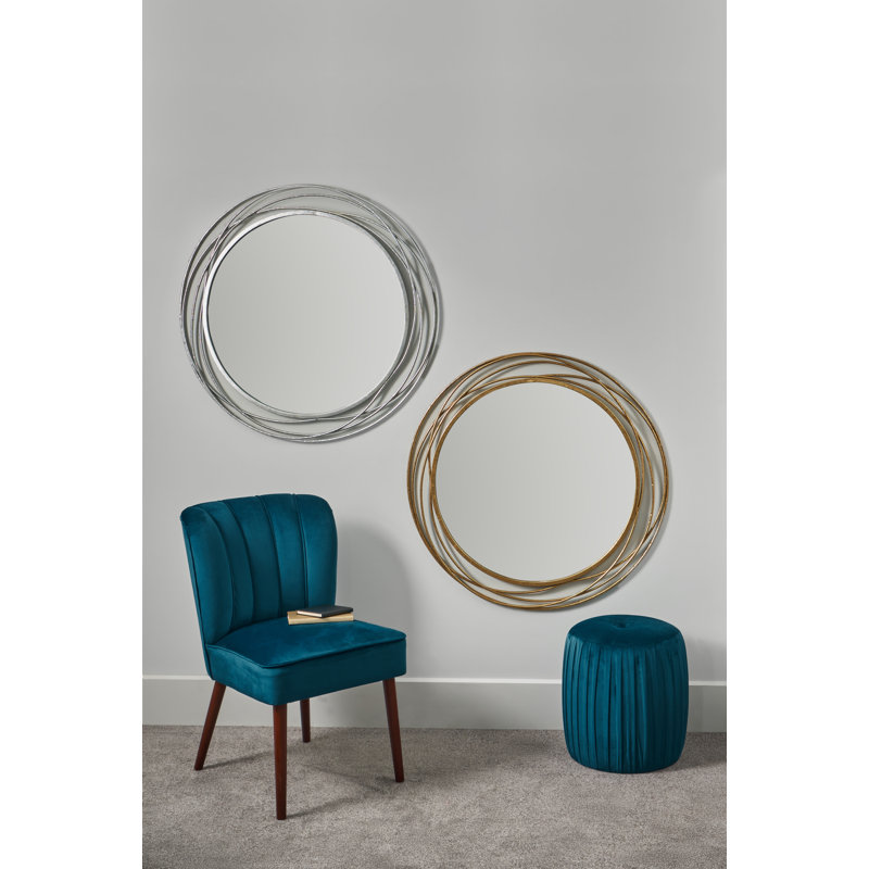 Javin Round Metal Swirl Framed Wall Mounted Accent Mirror, Silver