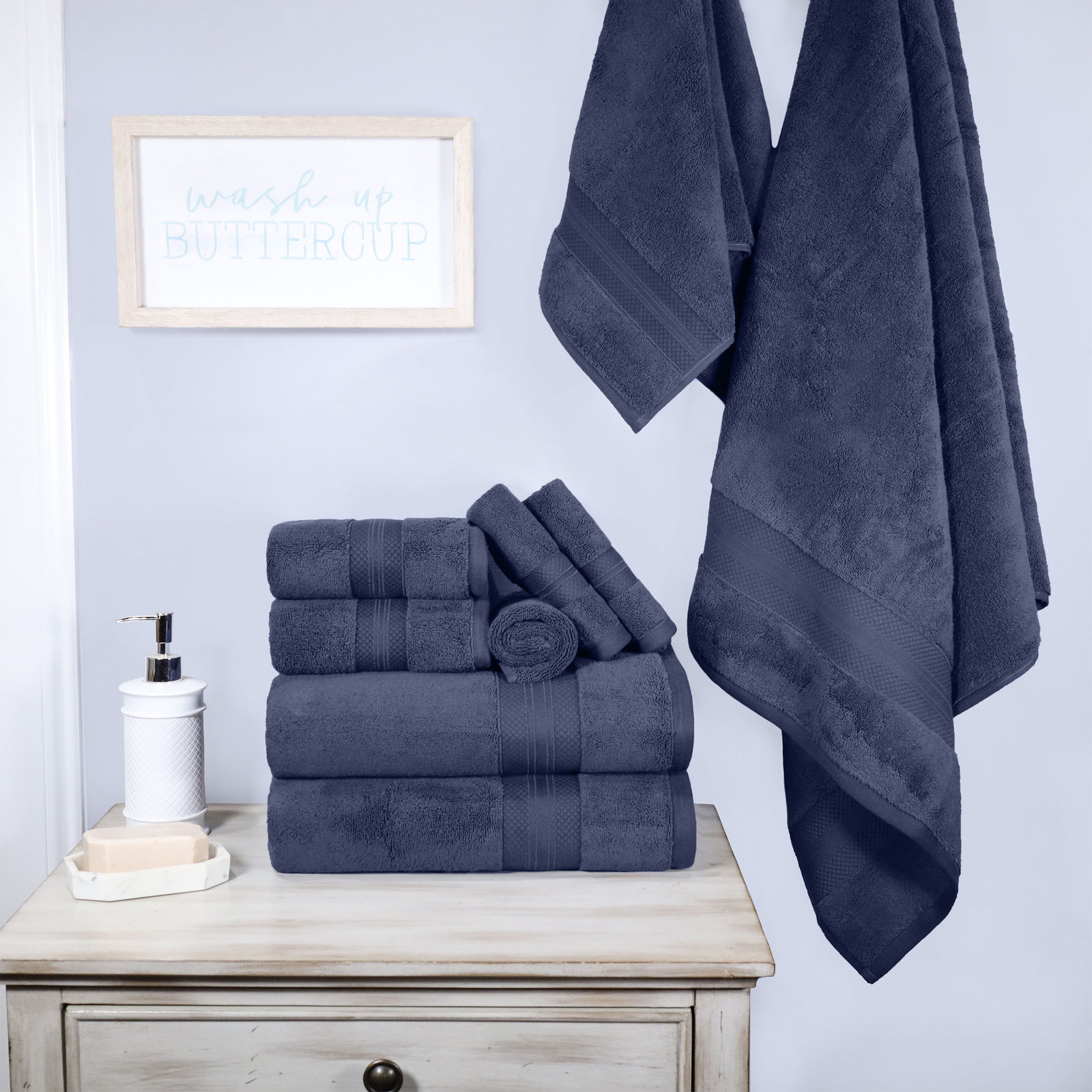 Finnian Ultra-Plush Heavyweight, 100% Turkish Towel Collection, Crown Blue, 9 Piece Towel Set