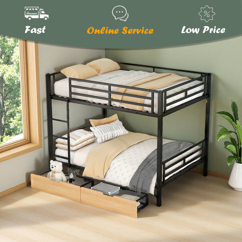 Metal Full Size Convertible Bunk Bed With 2 Drawers
