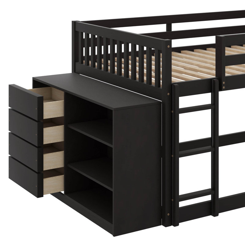Full Over Full Bunk Bed With Drawers And Shelves, Espresso