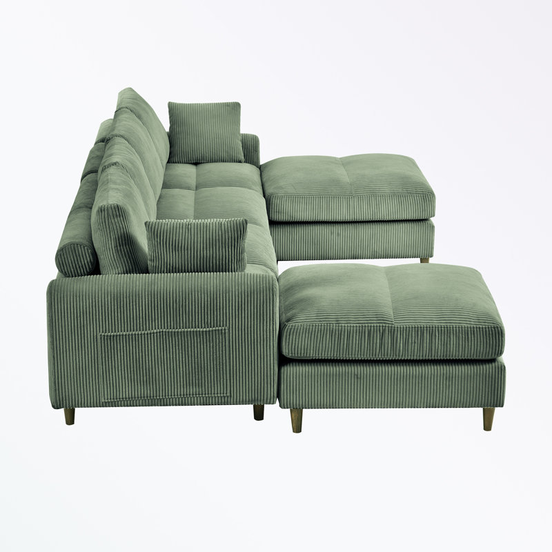 Canapé modulaire en U, Olive Green Corduroy