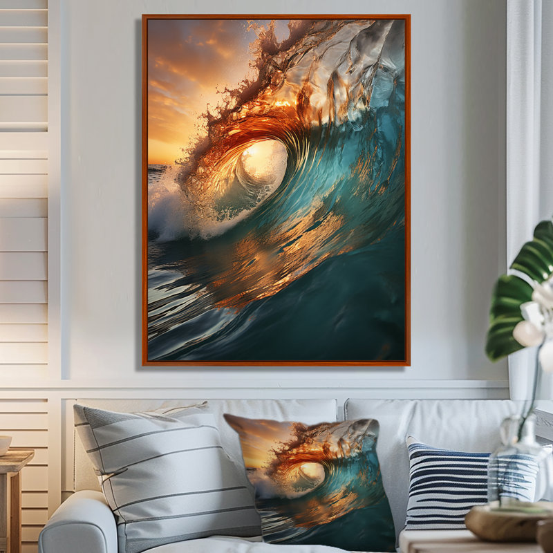 Beach Photo Sunlit Waves X - Coastal Beach, reproductions encadrées, 30" W x 40" H, White Picture Framed