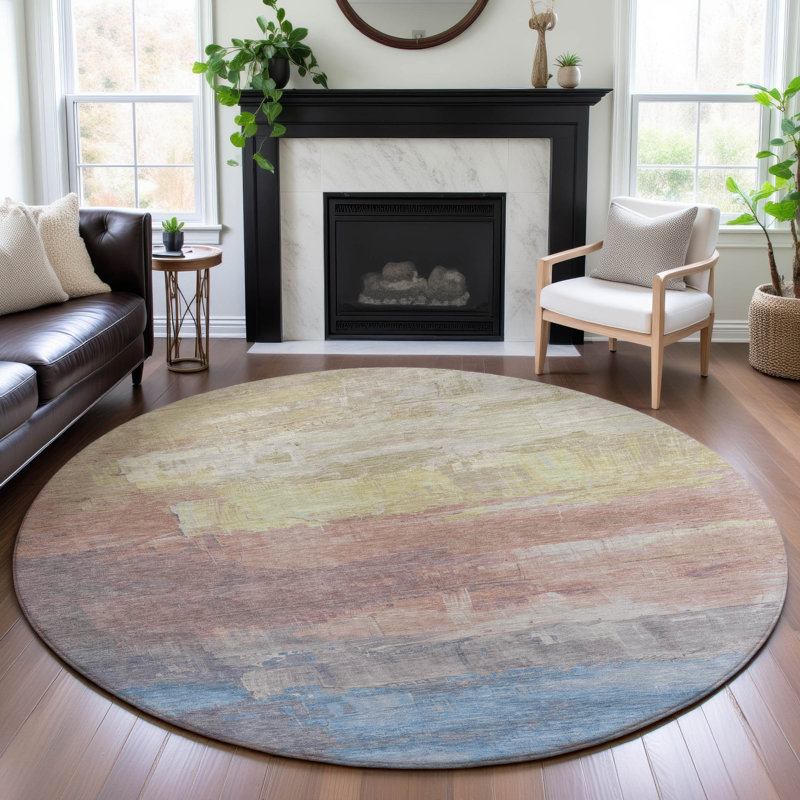Premium Machine Washable Sykora AMF1473 Abstract Rug, Round 8'