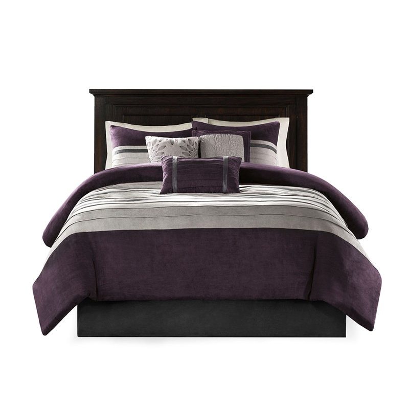 Édredon 7 pièces mauve, doux au toucher, articles décoratifs en faux suède, brodés, Mauve