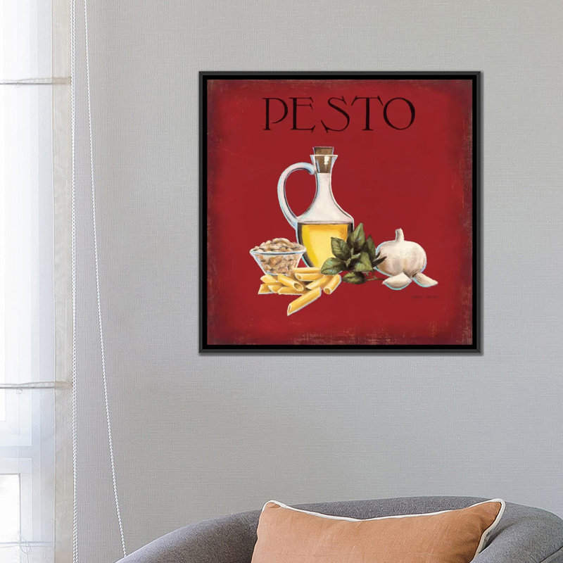 « pesto », impression sur toile, H 18 po x l 18 po x P 1,5 po, Toile avec cadre noir, Pas de tapis