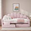 Lit de jour rembourré pleine grandeur avec dossier coquille et 2 tiroirs, rose, robuste et peu encombrant pour la chambre à coucher ou la chambre d'amis-1016043572