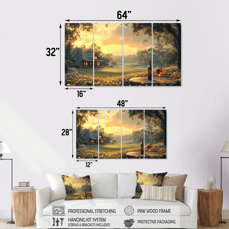 Green Golf Course With Cozy Lodge I - Ensemble de décoration murale golf, H 32 po x l 64 po