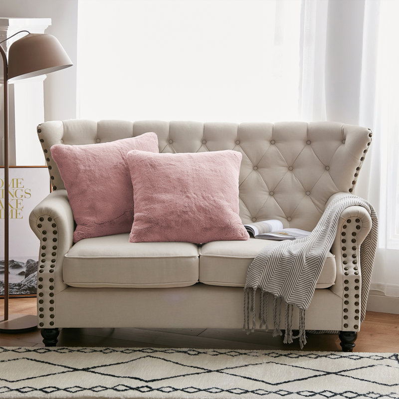 Heavy Faux Fur Throw Pillow Cover, Rose Smoke, 20' H x 20' W