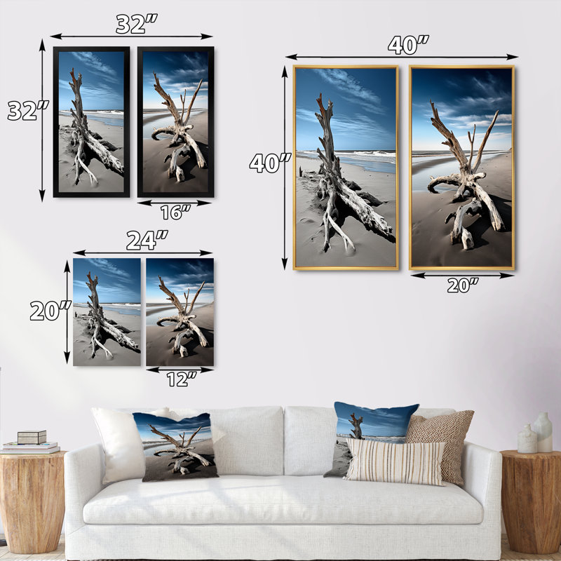 «Beach Driftwood Photo», 2 pièces sur toile, Cadre blanc, H 40 po x l 40 po