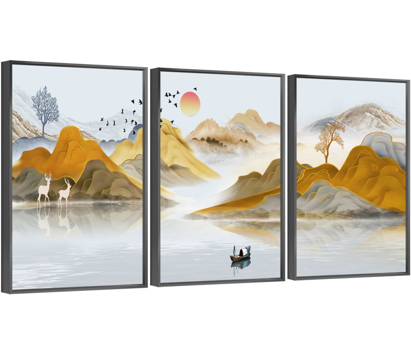 Mountain Mountain, art mural encadré en aluminium - ensemble de 3 reproductions sur toile, H 16,3 po x l 36,3 po x P 1,65 po