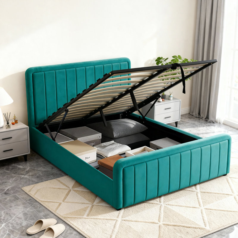 Altgeld Upholstered Ottoman Storage Bed, Kingsize (5'), Green