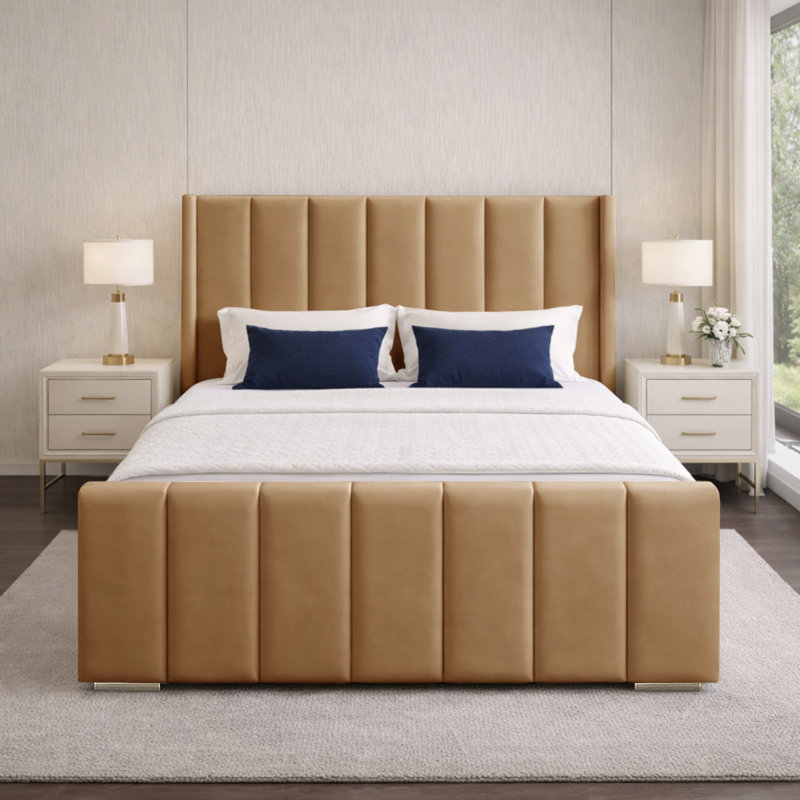 Premium Luxury Wingback Panel Bed Frame, Beige, Super King (6')