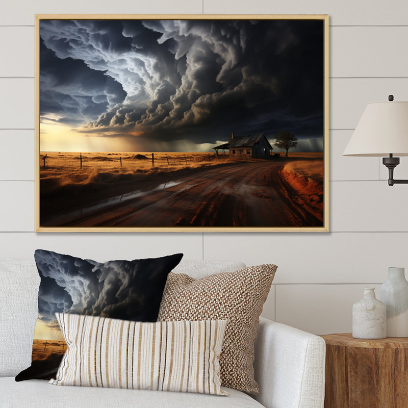 Serenity Amidst The Storm - Landscapes Canvas Wall Art, 12" H x 20" W, Silver Picture Framed