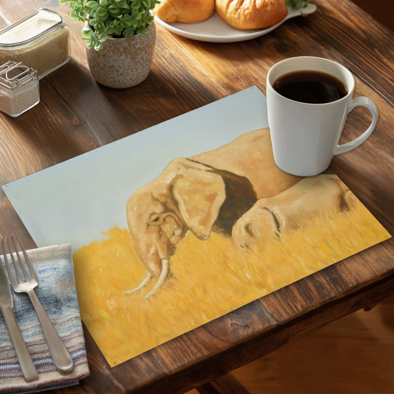 Napperon Elephant and Calf Blue - African Home Decor