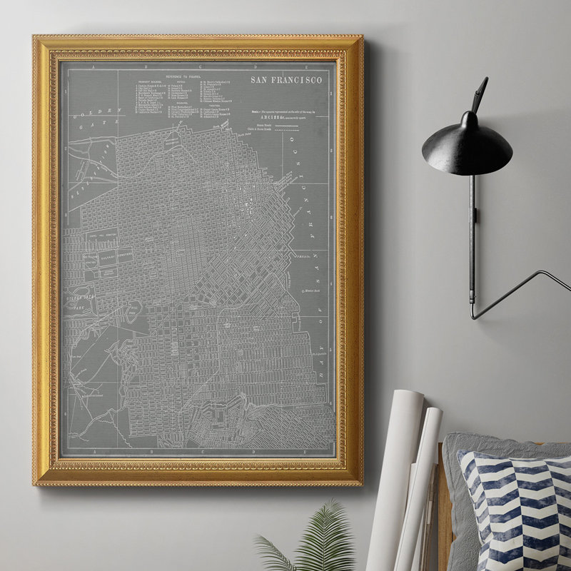 Carte de la ville de San Francisco, toile encadrée de qualité supérieure - prête à être accrochée, H 20 po x l 16 po