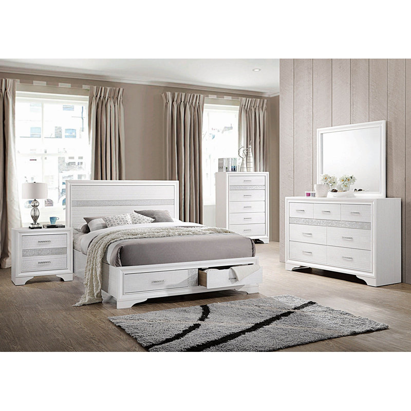 Ensemble de chambre à coucher avec rangement Dunfries Abagael, Blanc, Simple