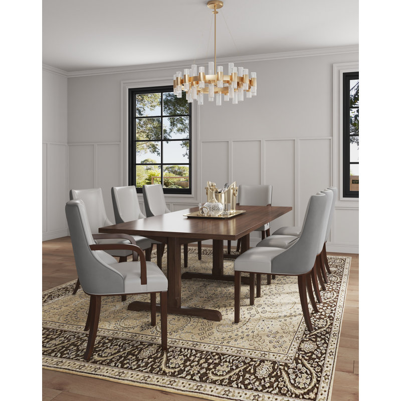 Shubert Modern Vegan Leather and Velvet Upholstered Beech Wood Dining Chair Set in Light Gray, Light Gray, 8