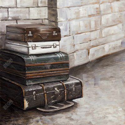 Quatre vieilles valises de voyage - Imprimé mat brun encadré