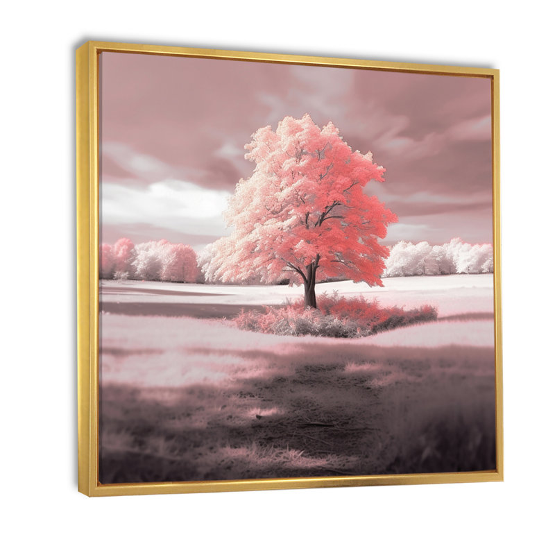 Majestic Tree In Delicate Pink Retro Photography - Landscape Trees Canvas Art Print, H 24 po x l 24 po x P 1 po