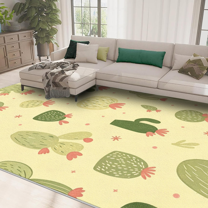 Warm Yellow Cactus Carpet-waterproof, easy to clean, machine-washable, soft and comfortable; suitable for door mats, kitchens, living rooms, bedrooms, corridors, and laundry areas. Easy to clean, durable carpet for home decoration.