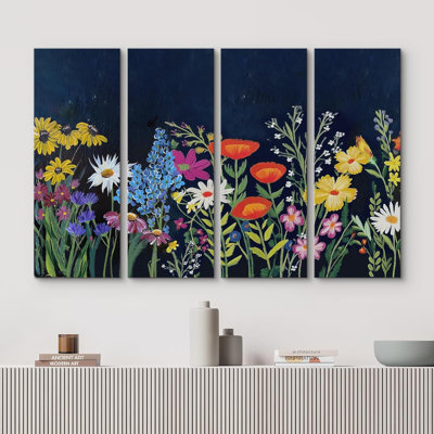 Vibrant Wildflower Flower Bouquet Floral Botanical - 4 Piece Wrapped Canvas Print