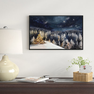 « night forest christmas tree », reproduction d’impression sur toile tendue encadrée