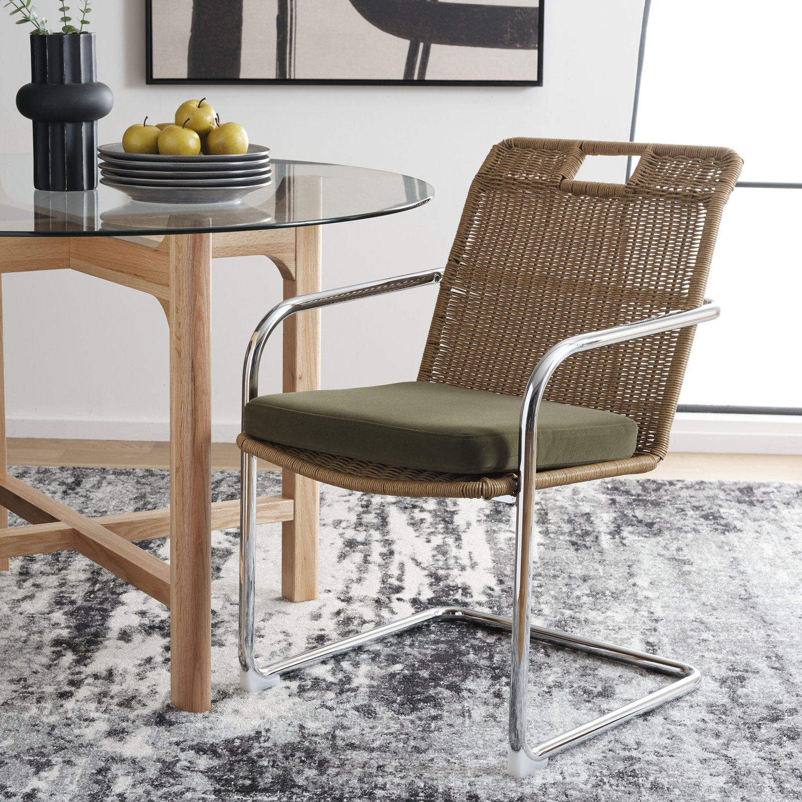 Liesbeth Linen Dining Armchair, Olive/Natural