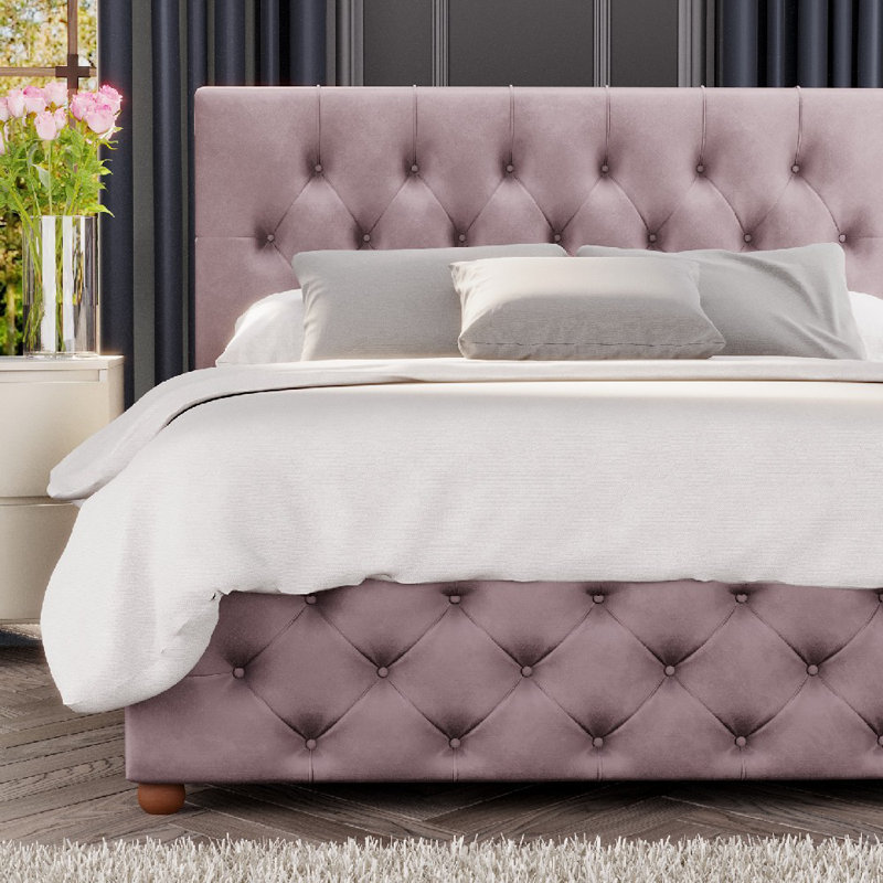 Upholstered Ottoman Bed, Blush, Small Double (4')