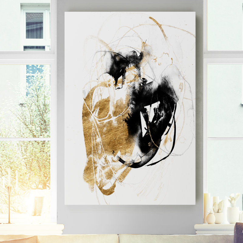 " Black & Gold Splash III ", 12" H x 8" W x 1" D, Wrapped Canvas