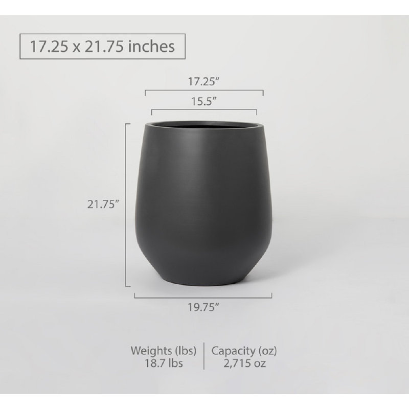Fion Handmade Pot Planter, Charcoal, 21.75" H x 17.25" W x 17.25" D