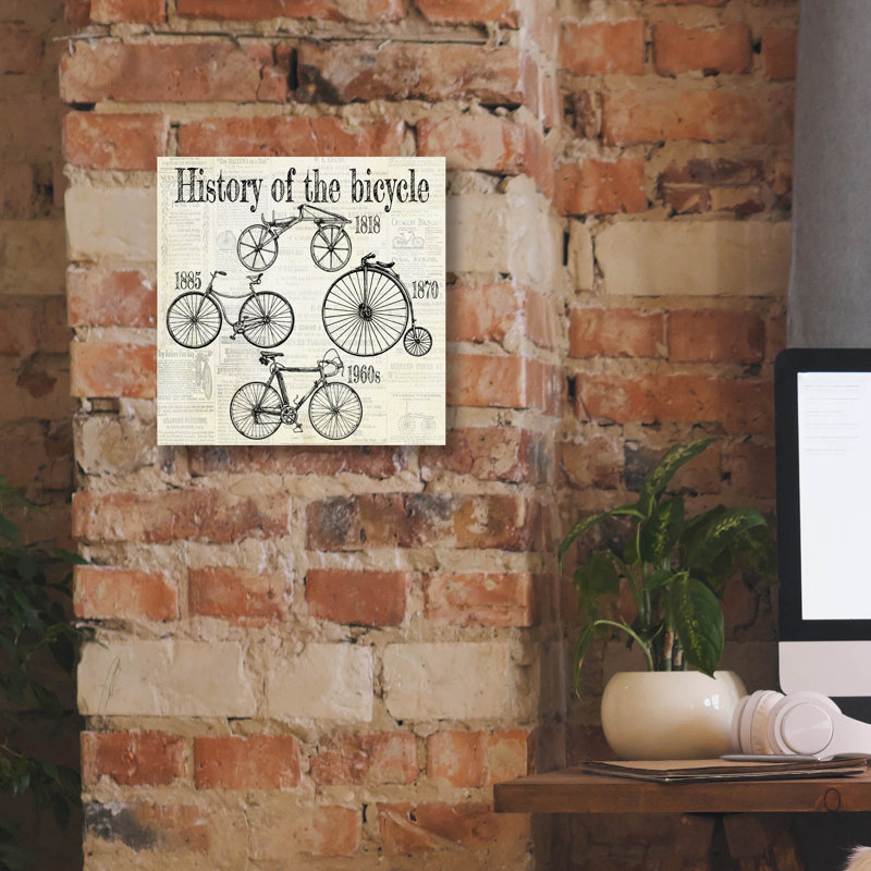 «Histoire de la bicyclette-a» par Jean Plout, art mural sur toile, H 12 po x l 12 po x P 0,75 po