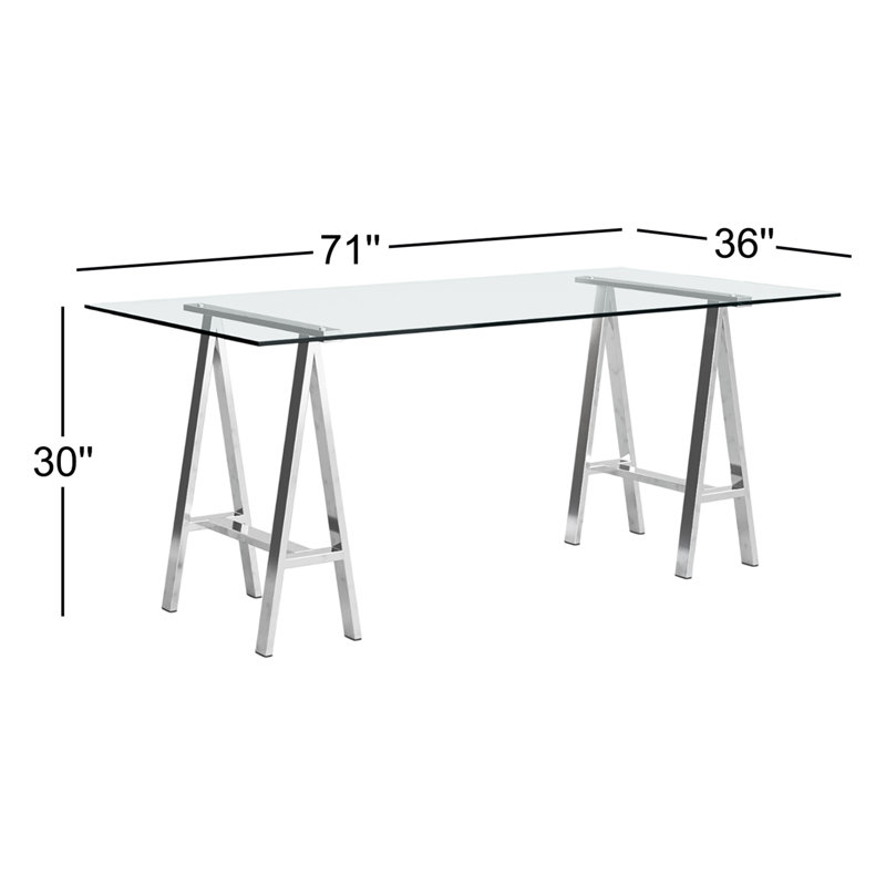 Brady Writing Desk, 30" H x 71" W x 36" D, Silver