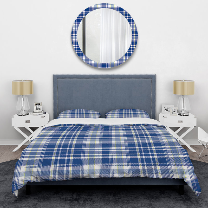 Tartan à carreaux bleus - ensemble de housse de couette abstrait - microfibre de polyester