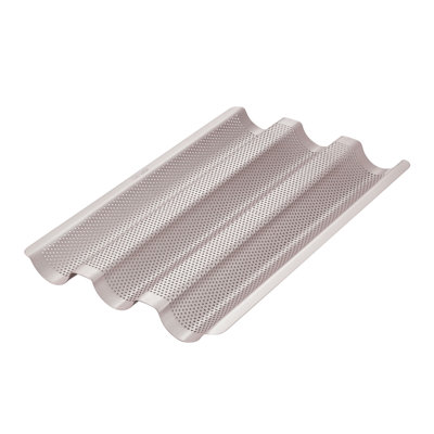 CHEFMADE Perforated Baguette Pan, 15-Inch 3 Wave Loaves Non-Stick Ultra-Ventilate French Bread Pan 2-Inch Channel for Oven Baking 15.2" x 9.6"