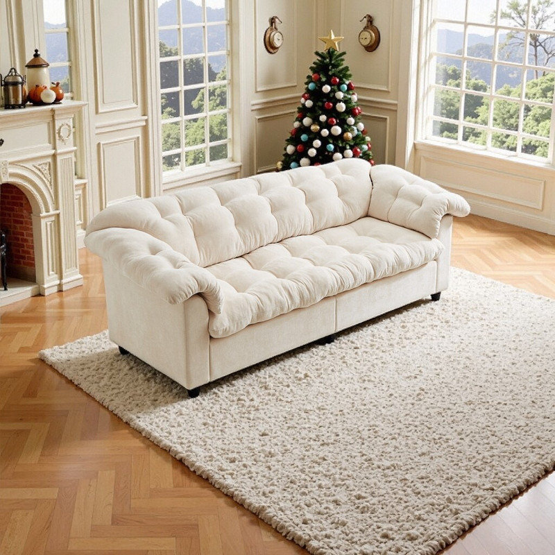 Canapé à assise profonde en bois massif 94,8 po, Beige
