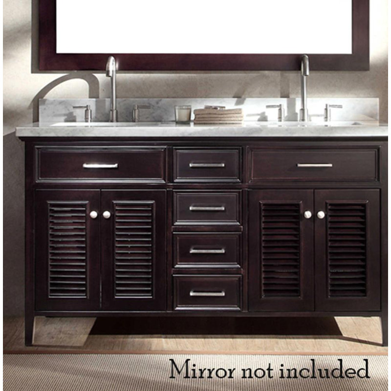 Ensemble de meuble-lavabo double 61 po Hamil, Espresso, Marbre blanc de Carrare, Forme rectangulaire