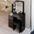 29.2" Small Size Left Bedside Cabinet Vanity Table + Cushioned Stool, Large Sliding, Touch Control, Tri-Color Switching, Brightness Adjust LED Mirror, High Capacity Storage, Suitable For Small Space-905483653