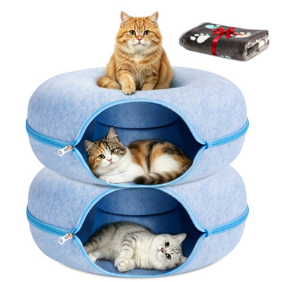Large Cat Cave Tunnel Bed,2 count,Blue-24inch
