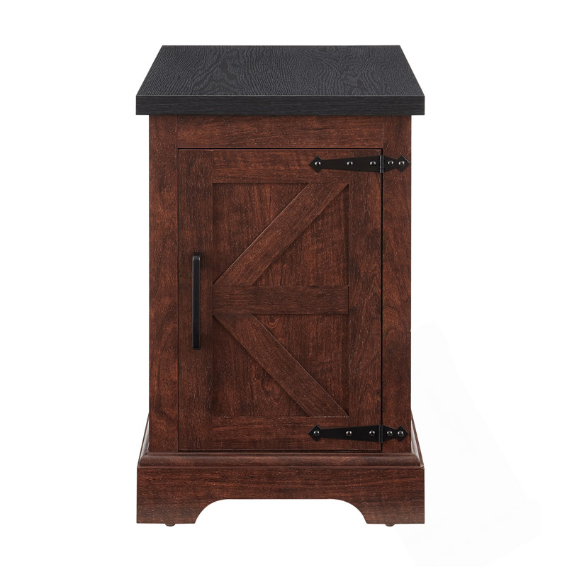 Table de bout Farmhouse avec porte de grange coulissante et tablette réglable