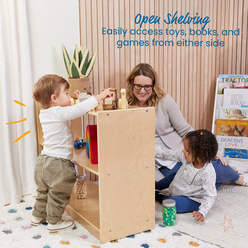 Natural Birch 2-Shelf Mobile Kids Storage Cabinet