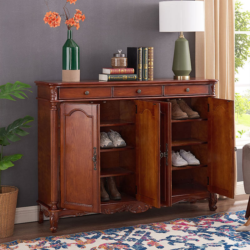 Armoire à chaussures rétro en bois massif avec trois tiroirs