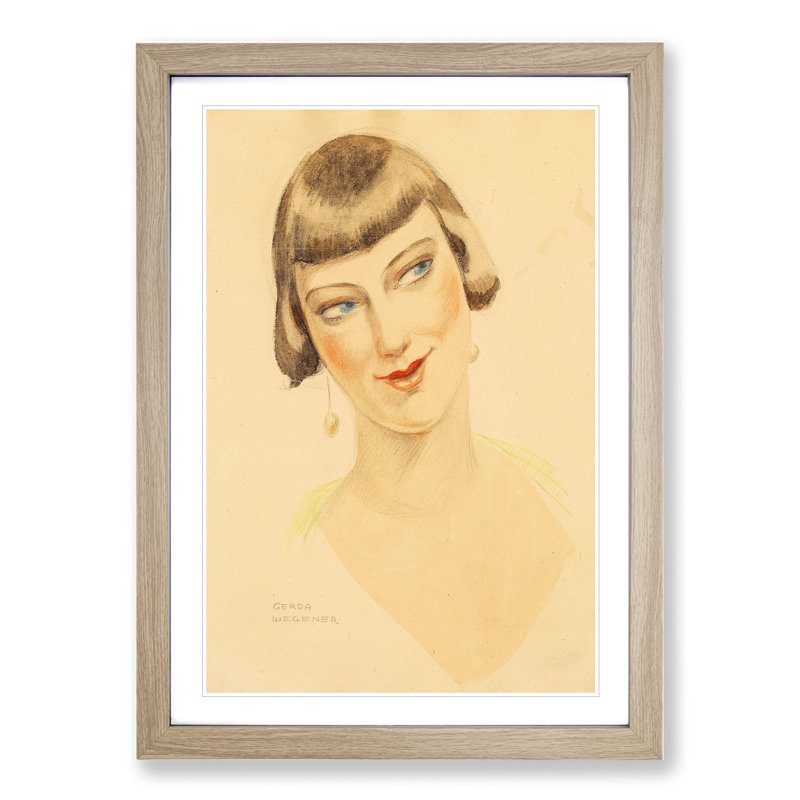 Portrait of Elna Tegner by Gerda Wegener - Picture Frame Painting, Oak Framed, 36cm H x 27cm W x 2cm D