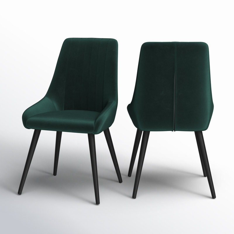 Girton 21" Wide Modern Velvet Channel Tufted Dining Chair, Dark Green