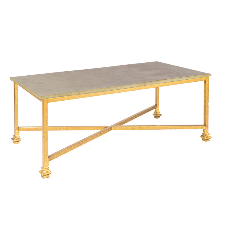New York 4 Legs Coffee Table, Lite Travertine, 18.5" H x 48" L x 26" W, Gold