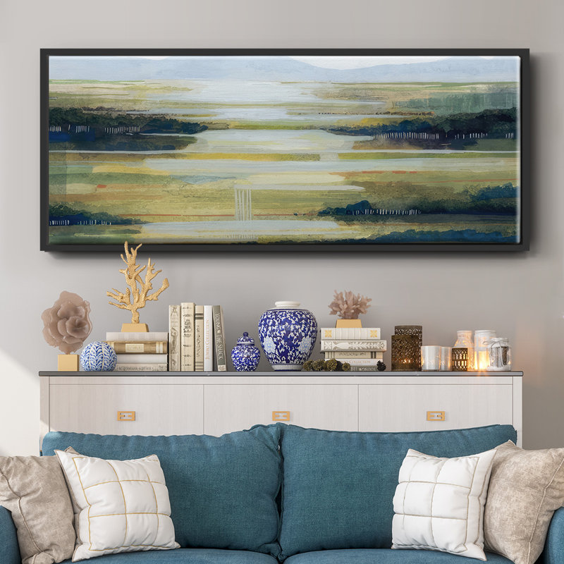 Lime Strata I- Framed Canvas, 24" H x 60" W